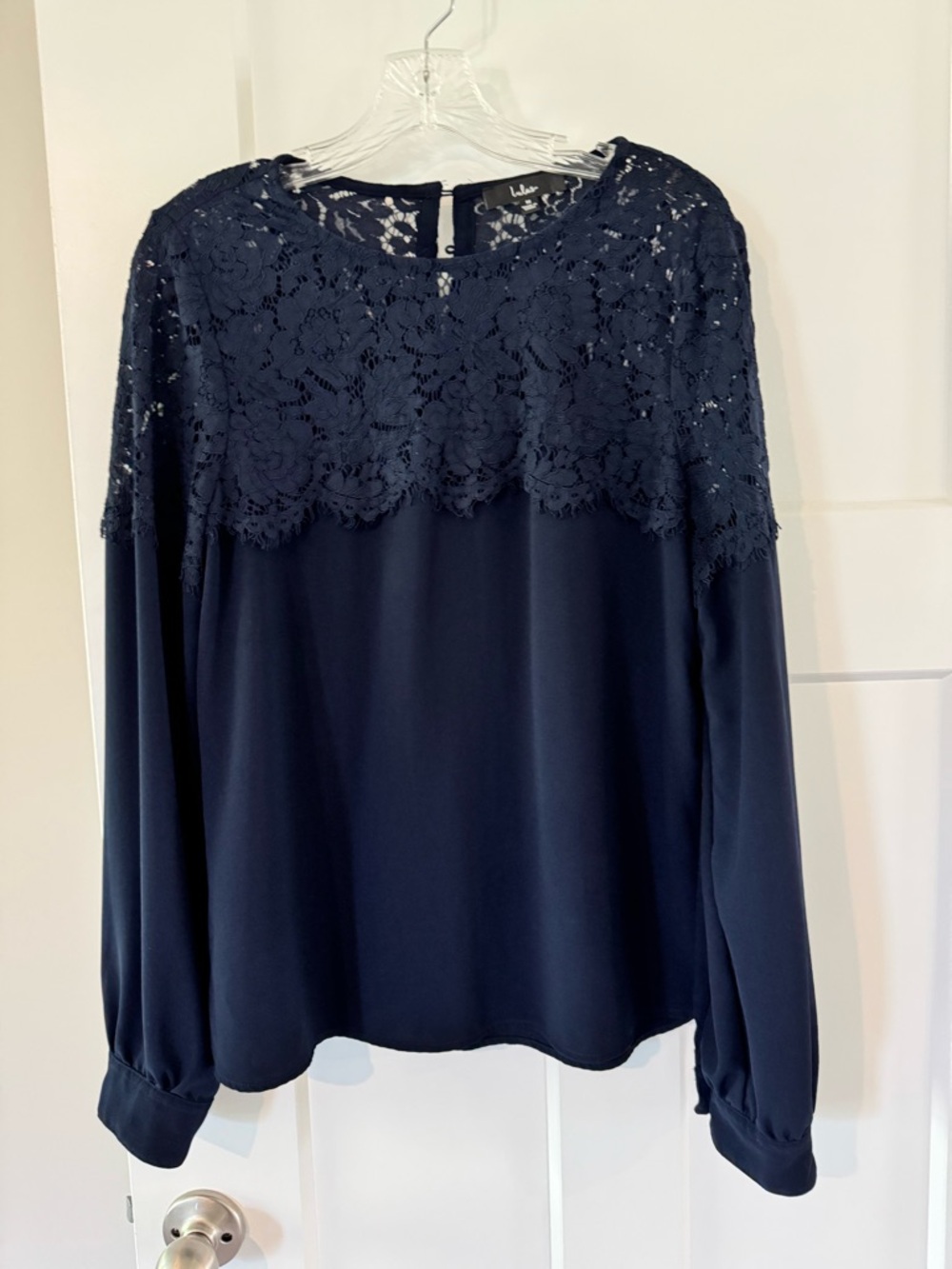 Lulu's Navy Lace Yoke Long Sleeve Top